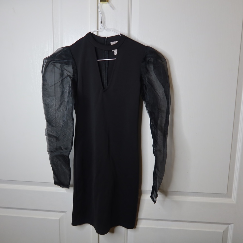 Jeannie Mia x Inc Black Bodycon Dress Sheer Long Sleeves above Knee Length